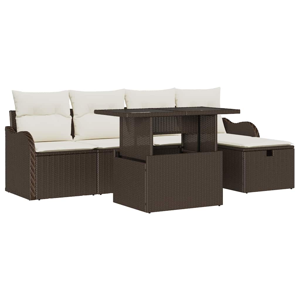 Garten-Sofa-Set mit Kissen mit Speicher 6 pcs Braun Poly Rattan